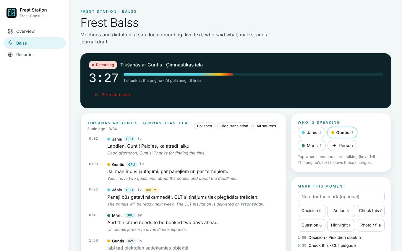 Frest Balss — Meetings and dictation